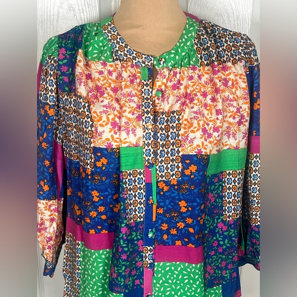 Fate Multicolor Patchwork Women's 3/4 Sleeve Top Size Medium NWT - Picture 6 of 13
